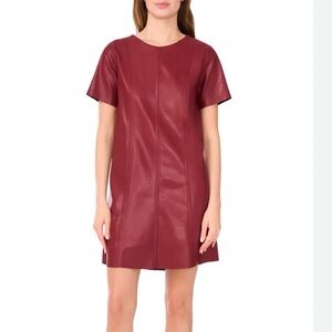 1.STATE Oxblood Faux Leather Shift Dress Short Sleeve Size L